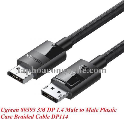Ugreen 80393 3m 8K 1.4 màu đen cáp dp ra displayport hợp kim bọc lưới chống nhiễu DP114 30080393